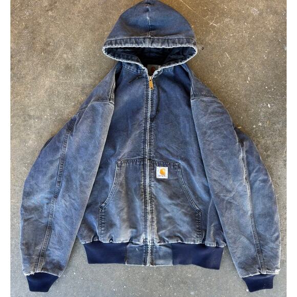 Carhartt Men’s Blue Canvas Hooded Jacket Denim Look USA Mens Size Large JQ283 94 - Picture 1 of 11